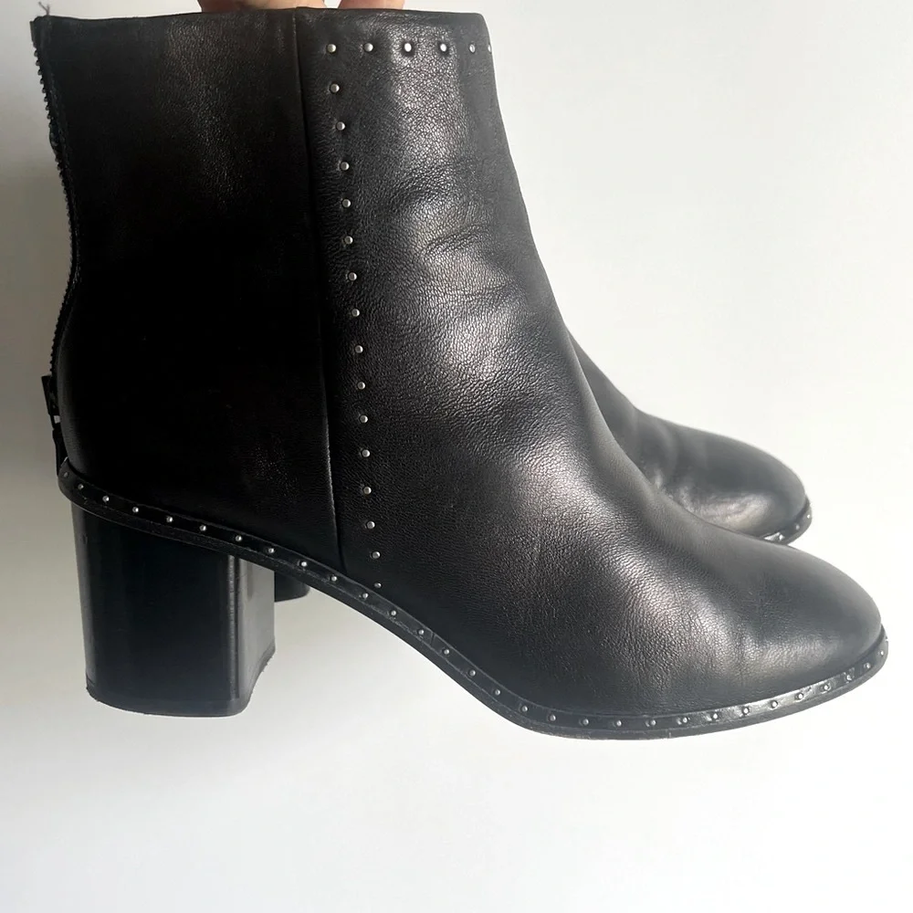 Rag & Bone Willow Studded Black Leather Ankle Boot Size 40